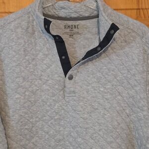 Rhone Mens Quilted Snap Neck Pullover Heather Gray Mock Neck Sweatshirt Size M
